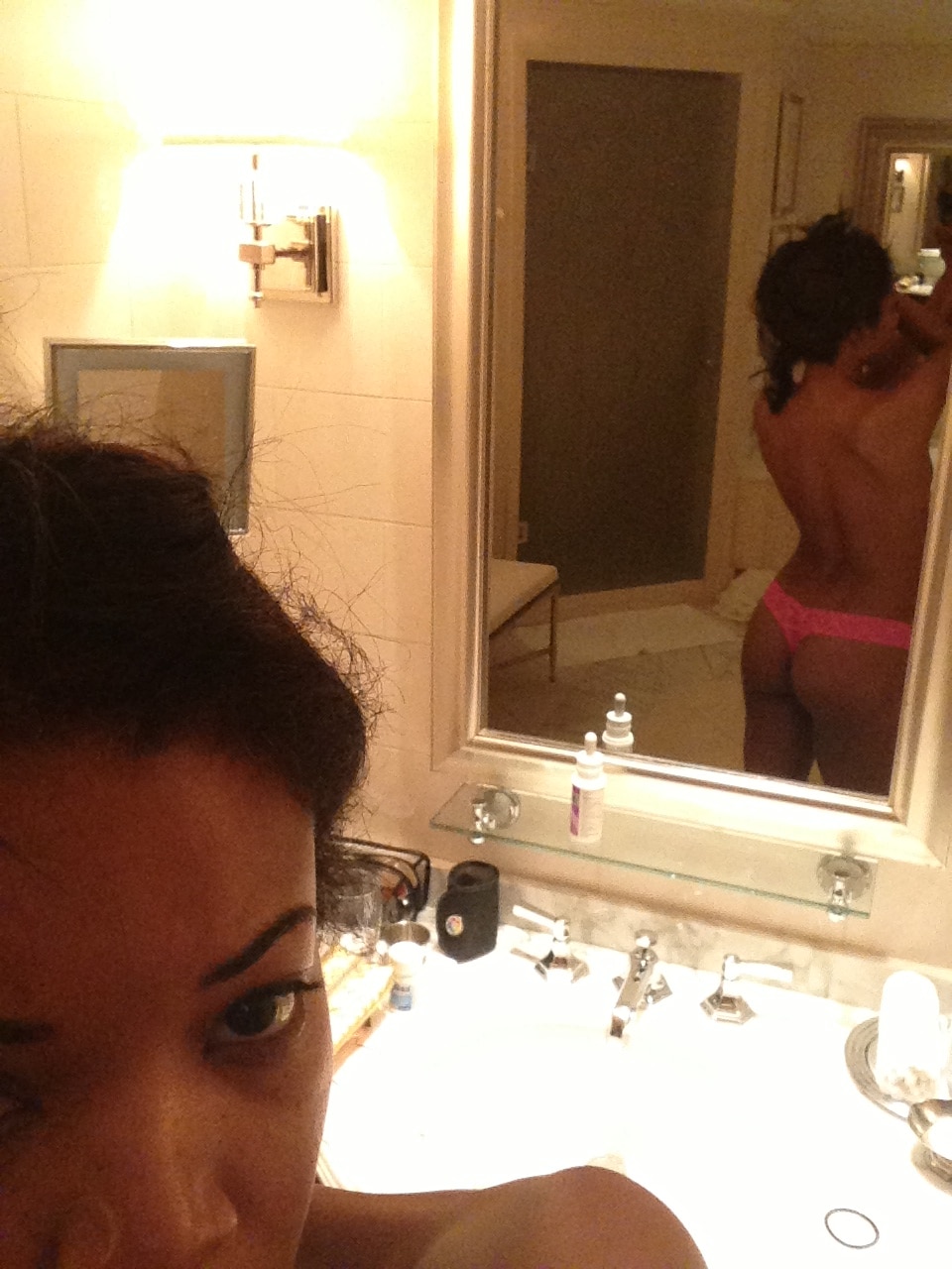 sexy actress gabrielle union showing off her ass in mirror