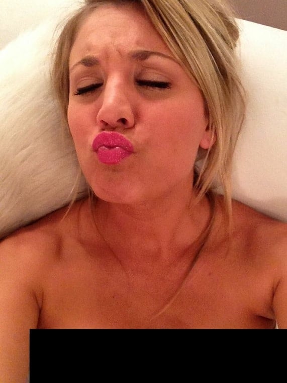leaked selfie of Kaley Cuoco making a kissy face