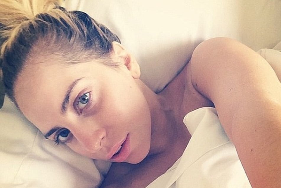 The sensual Lady Gaga taking a selfie in bed