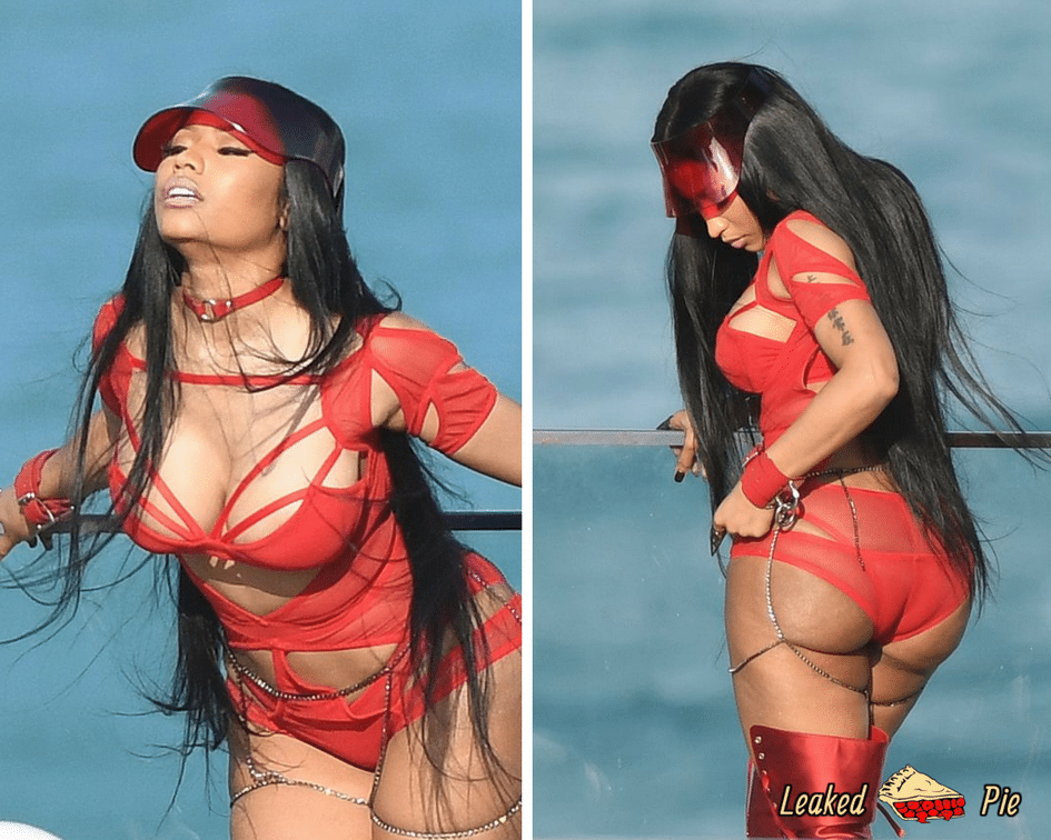 Hot photos of nicki Minaj in scandalous red outfit with cut outs showing off her curves and ass