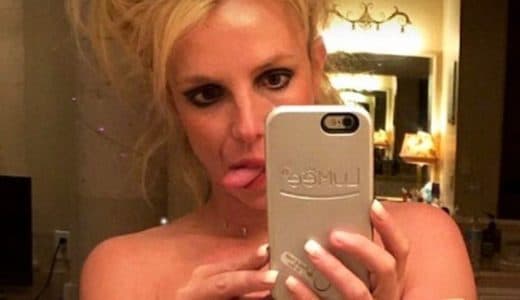 Selfie photo of Britney Spears sticking out her tongue