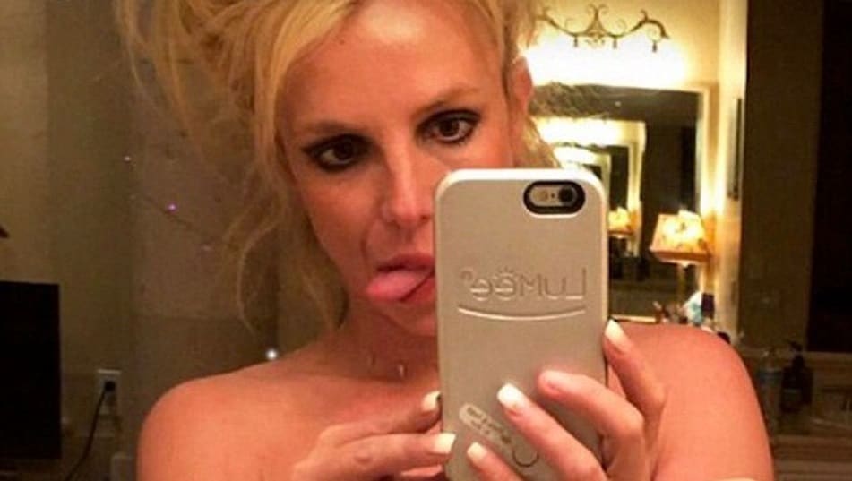 Selfie photo of Britney Spears sticking out her tongue