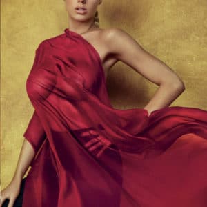 busty charlotte mckinney modeling for gq mexico magazine in red sheet outfit