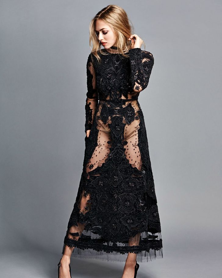 madame fiagro december 2015 edition amanda seyfried poses in black see through dress