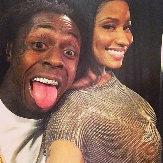 pic of Nicki Minaj taking a selfie with Lil Wayne sticking out his tongue
