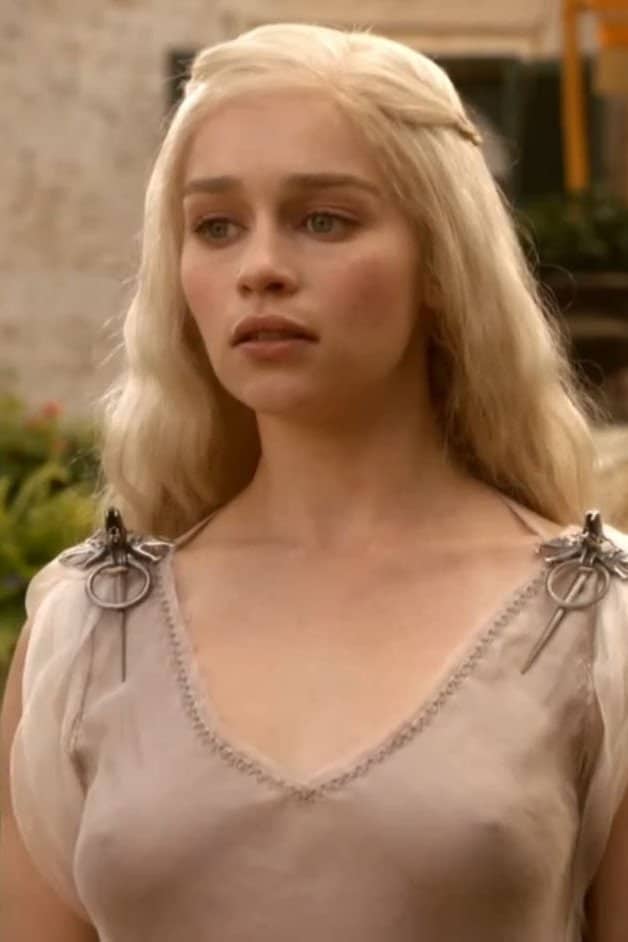 Emilia Clarke in Game of Thrones nipples poking through shirt