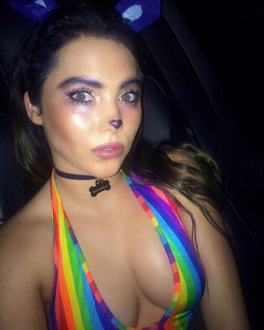 deep cleavage pic of McKayla Maroney in rainbow costume