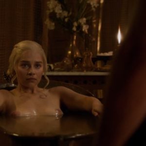 Emilia Clarke completely nude in bathtub nipples showing