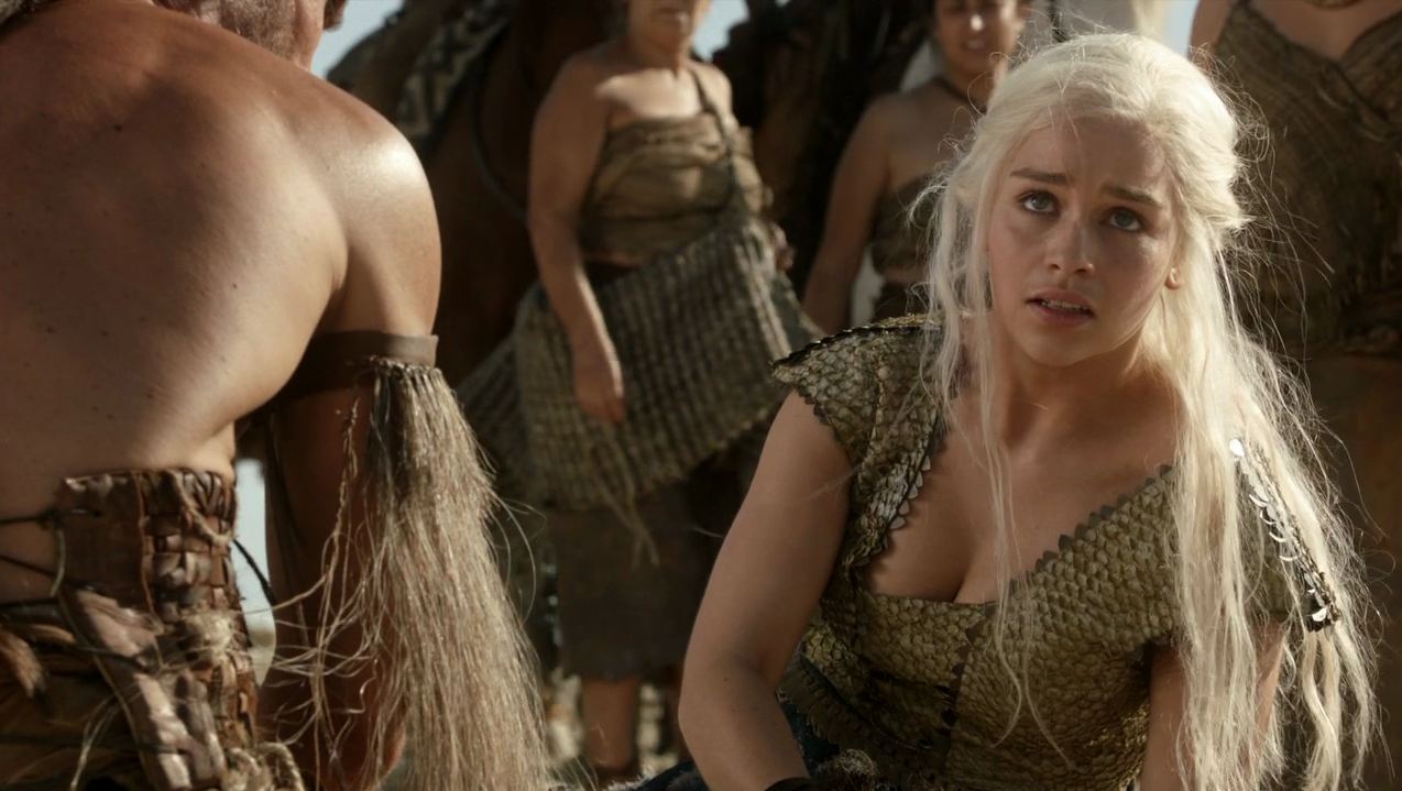 Emilia Clarke showing off cleavage hair messy