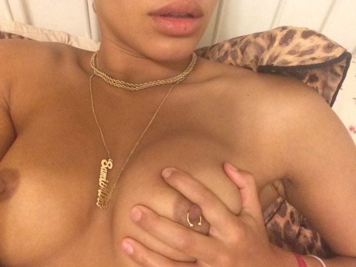 Sami Miro grabbing tit while topless