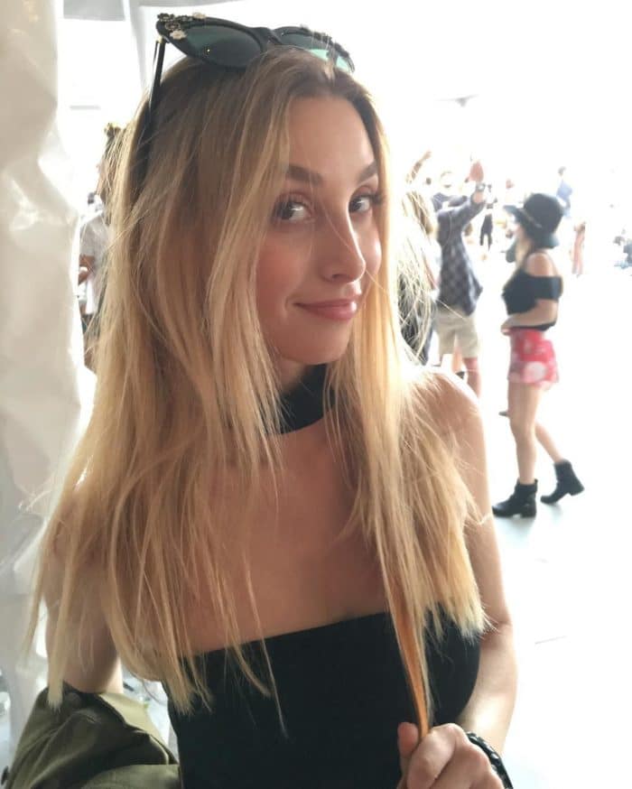 Whitney Port selfie in black choker and off the shoulder shirt