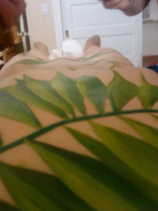 Yvonne Strahovski leaf painted on abs