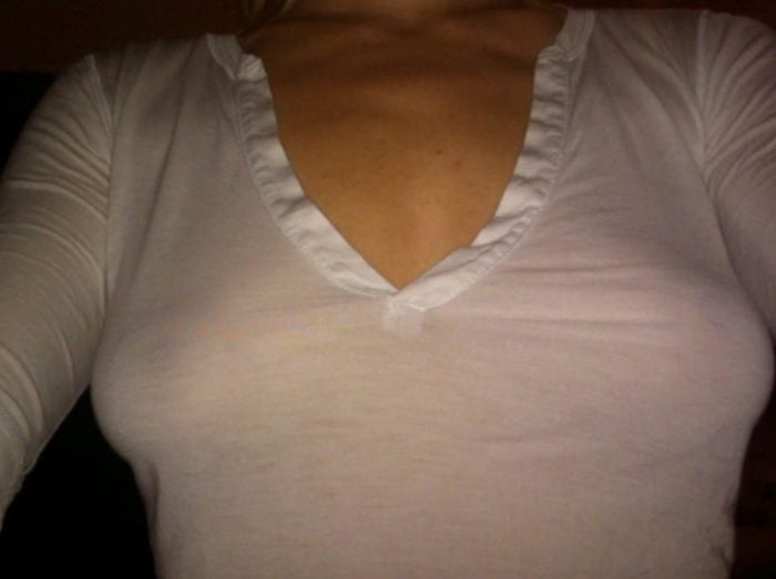 Yvonne Strahovski wearing a sheer white top nipples poking through shirt